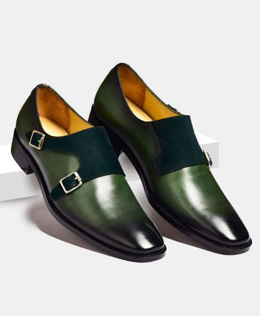 Handmade Dark Green & Black Shaded Color Genuine Alligator Textured Leather Slip On Tasseled Stylish Brogue Shoes For Men's