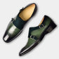 Handmade Dark Green & Black Shaded Color Genuine Alligator Textured Leather Slip On Tasseled Stylish Brogue Shoes For Men's