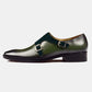 Handmade Dark Green & Black Shaded Color Genuine Alligator Textured Leather Slip On Tasseled Stylish Brogue Shoes For Men's
