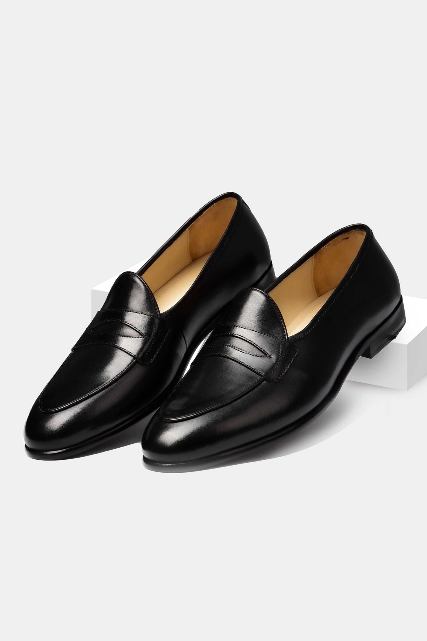 Handmade Black Color Genuine Patent Leather Stylish Loafers Apron Toe  Shoes For Men's