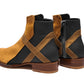 Handmade Black & Brown Genuine Leather & Suede High Ankle Stylish Side Zipper Boots For Men's
