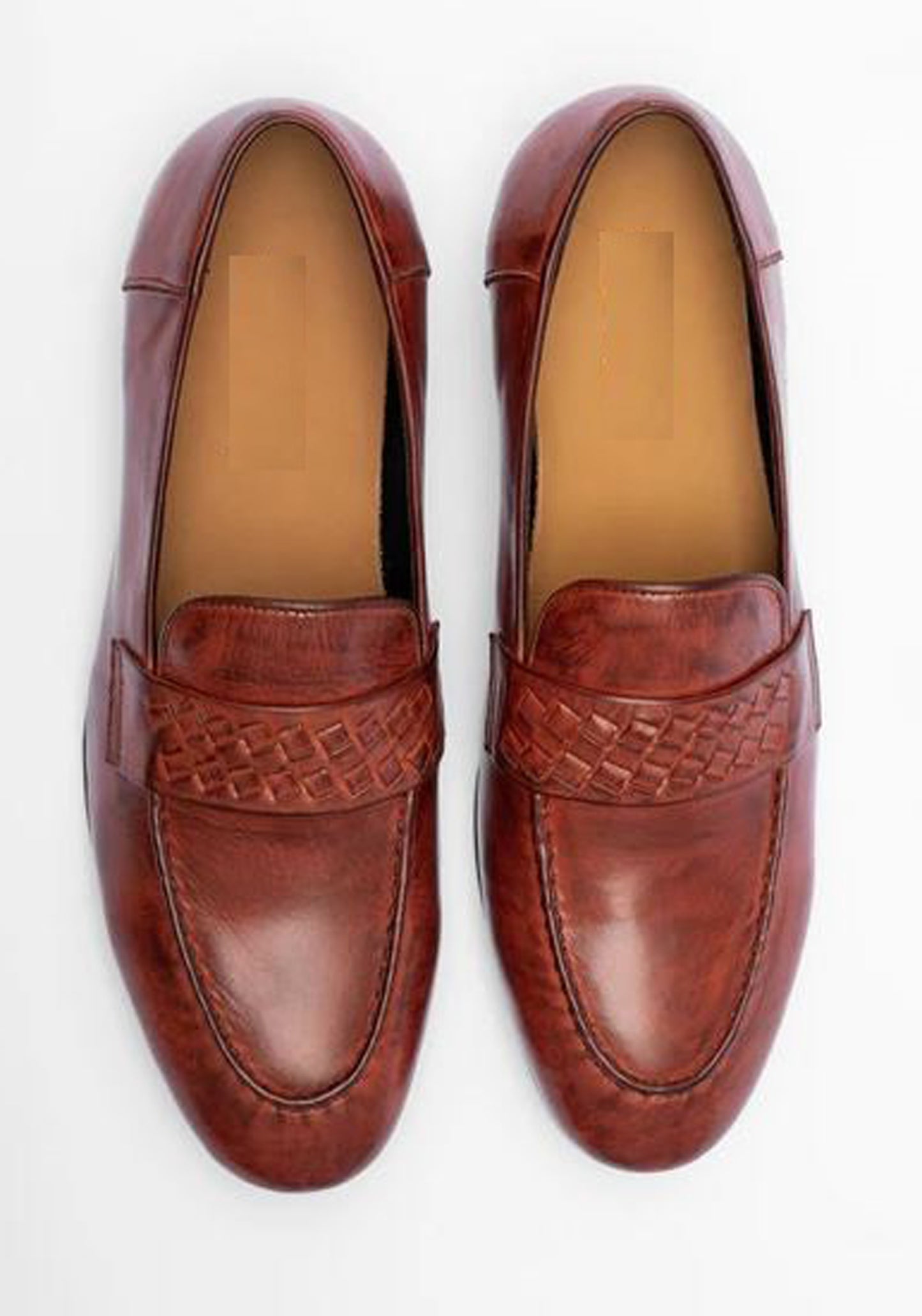 Handmade  Burgundy Color Genuine Leather Stylish Loafers Apron Toe  Shoes For Men's