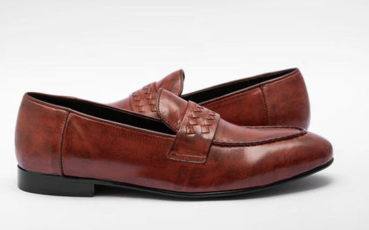 Handmade  Burgundy Color Genuine Leather Stylish Loafers Apron Toe  Shoes For Men's