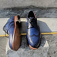 Handmade Dark Blue Color Genuine Leather Wing Tip Brogue's Stylish Oxfords Dress Shoes For Men's