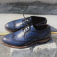 Handmade Dark Blue Color Genuine Leather Wing Tip Brogue's Stylish Oxfords Dress Shoes For Men's