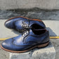 Handmade Dark Blue Color Genuine Leather Wing Tip Brogue's Stylish Oxfords Dress Shoes For Men's