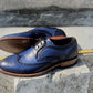 Handmade Dark Blue Color Genuine Leather Wing Tip Brogue's Stylish Oxfords Dress Shoes For Men's