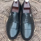 Handmade Black Color Genuine Leather Stylish Cap Toe Buckle Shoes For Men's