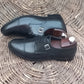 Handmade Black Color Genuine Leather Stylish Cap Toe Buckle Shoes For Men's
