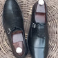Handmade Black Color Genuine Leather Stylish Cap Toe Buckle Shoes For Men's