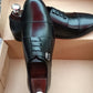 Handmade Black Color Genuine Leather Stylish Cap Toe Buckle Shoes For Men's