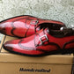 Handmade Red Color Genuine Leather Stylish Wing Tip Monk Strap Oxfords Shoes For Men's