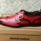 Handmade Red Color Genuine Leather Stylish Wing Tip Monk Strap Oxfords Shoes For Men's