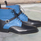 Handmade Black & Blue Color Genuine Calf Leather Ankle High Stylish Lace Up Strap Boots For Men's