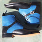 Handmade Black & Blue Color Genuine Calf Leather Ankle High Stylish Lace Up Strap Boots For Men's