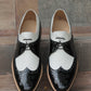 Handmade Black & White Color Genuine Leather Wing Tip Brogues Stylish Oxfords Dress Shoes For Men's