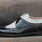 Handmade Black & White Color Genuine Leather Wing Tip Brogues Stylish Oxfords Dress Shoes For Men's