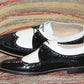 Handmade Black & White Color Genuine Leather Wing Tip Brogues Stylish Oxfords Dress Shoes For Men's