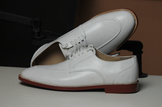 Handmade White Color Genuine Calf Leather Apron Toe Stylish Lace Up Dress Shoes For Men's