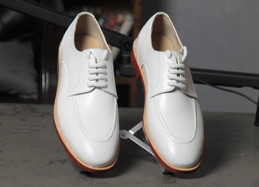 Handmade White Color Genuine Calf Leather Apron Toe Stylish Lace Up Dress Shoes For Men's