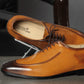 Handmade Tan Brown Color Original Leather Stylish Oxfords Lace Up Apron Toe Shoes For Men's