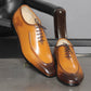 Handmade Tan Brown Color Original Leather Stylish Oxfords Lace Up Apron Toe Shoes For Men's