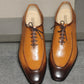 Handmade Tan Brown Color Original Leather Stylish Oxfords Lace Up Apron Toe Shoes For Men's