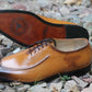 Handmade Tan Brown Color Original Leather Stylish Oxfords Lace Up Apron Toe Shoes For Men's