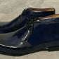 Handmade Navy Blue Color Genuine Patent Leather Stylish Chukka Lace Up  Boots For Men's
