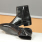 Handmade Black Color Genuine Fish textured Patent Leather Stylish Ankle Side Zipper Boots For Men's