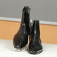 Handmade Black Color Genuine Fish textured Patent Leather Stylish Ankle Side Zipper Boots For Men's