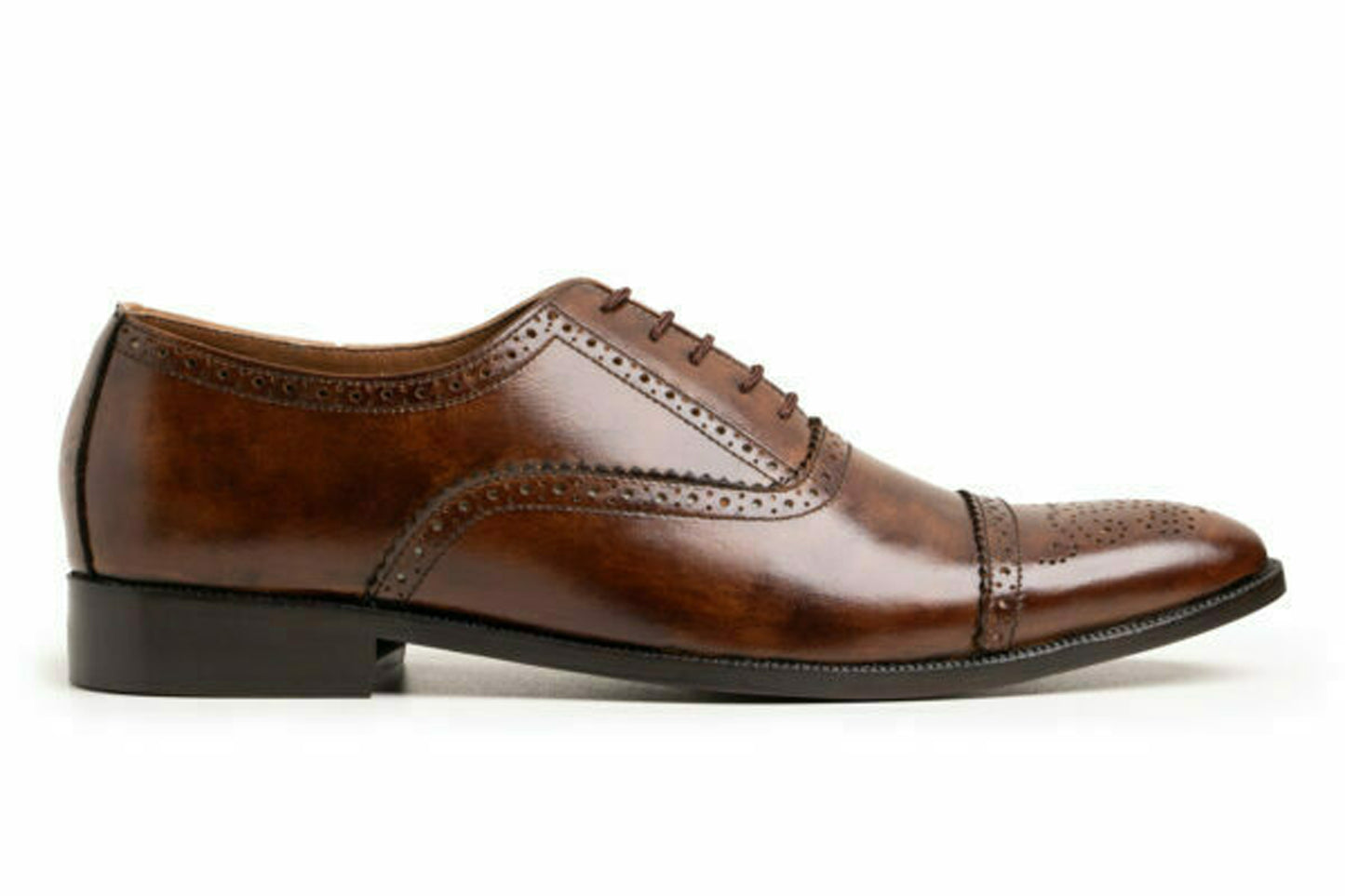 Handmade Brown Color Genuine Leather Cap Toe Brogue's Stylish Oxfords Dress Shoes For Men's