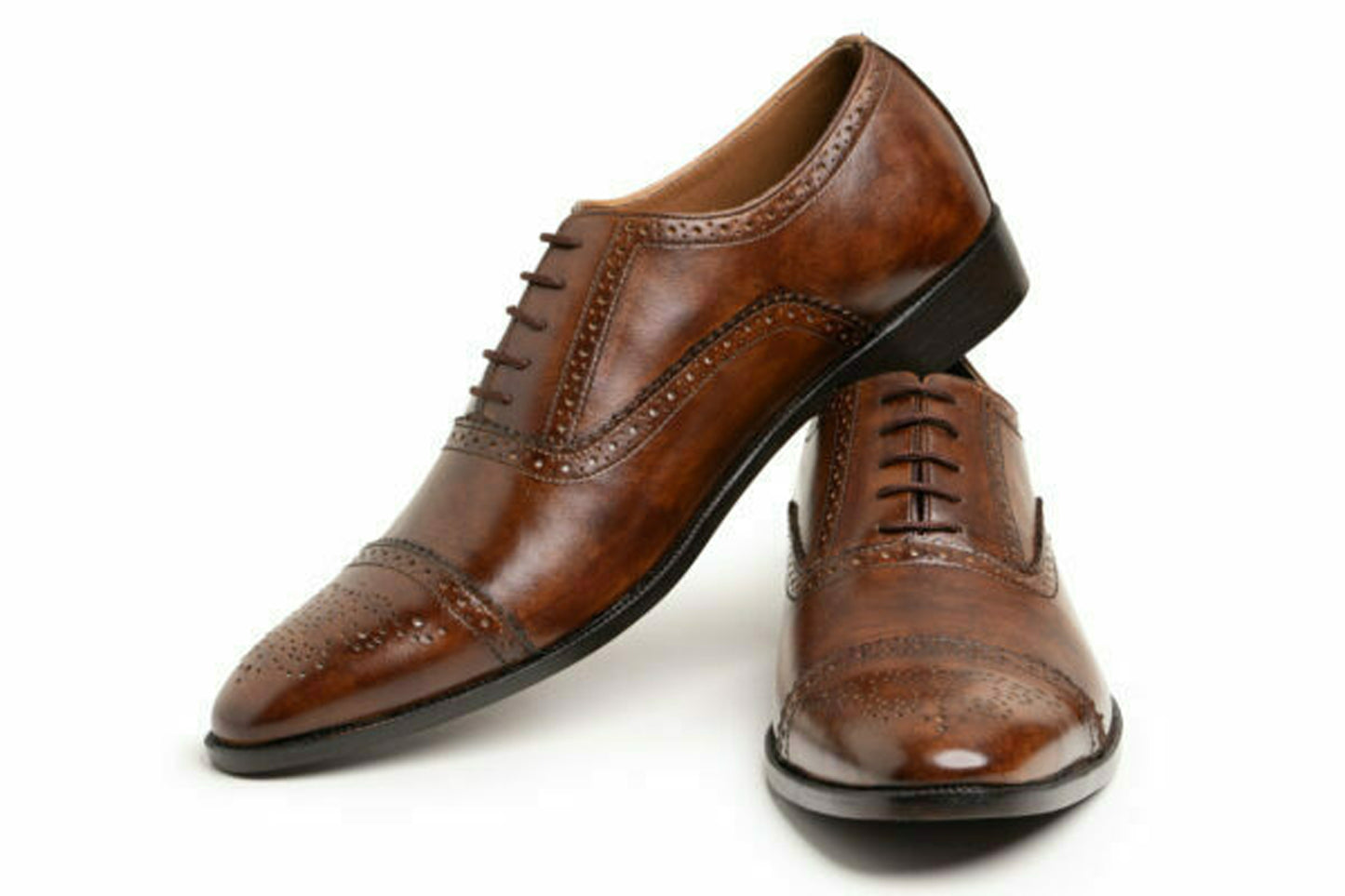 Handmade Brown Color Genuine Leather Cap Toe Brogue's Stylish Oxfords Dress Shoes For Men's