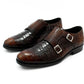 Handmade Chocolate Brown Color Genuine Alligator Textured Calf Leather Stylish Double Monk Strap Dress Shoes For Men's