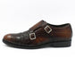 Handmade Chocolate Brown Color Genuine Alligator Textured Calf Leather Stylish Double Monk Strap Dress Shoes For Men's