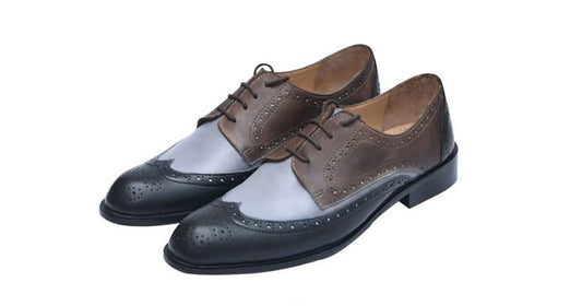 Handmade Multi Color Genuine Leather Wing Tip Brogues Stylish Oxfords Dress Shoes For Men's