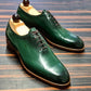 Handmade Green Color Original Calf Leather Whole Cut Stylish Oxfords Lace Up Dress Shoes For Men's