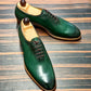 Handmade Green Color Original Calf Leather Whole Cut Stylish Oxfords Lace Up Dress Shoes For Men's