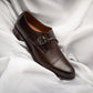 Handmade Chocolate Brown Color Genuine Calf Leather Brogue's Stylish Monk Strap Cap Toe Shoes For Men's