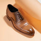 Handmade Tan Color Genuine Leather Brogue's  Cap Toe Lace Up Stylish Oxfords Dress Shoes For Men's