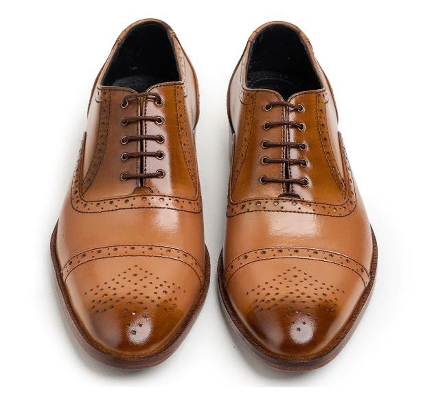 Handmade Tan Color Genuine Leather Brogue's  Cap Toe Lace Up Stylish Oxfords Dress Shoes For Men's