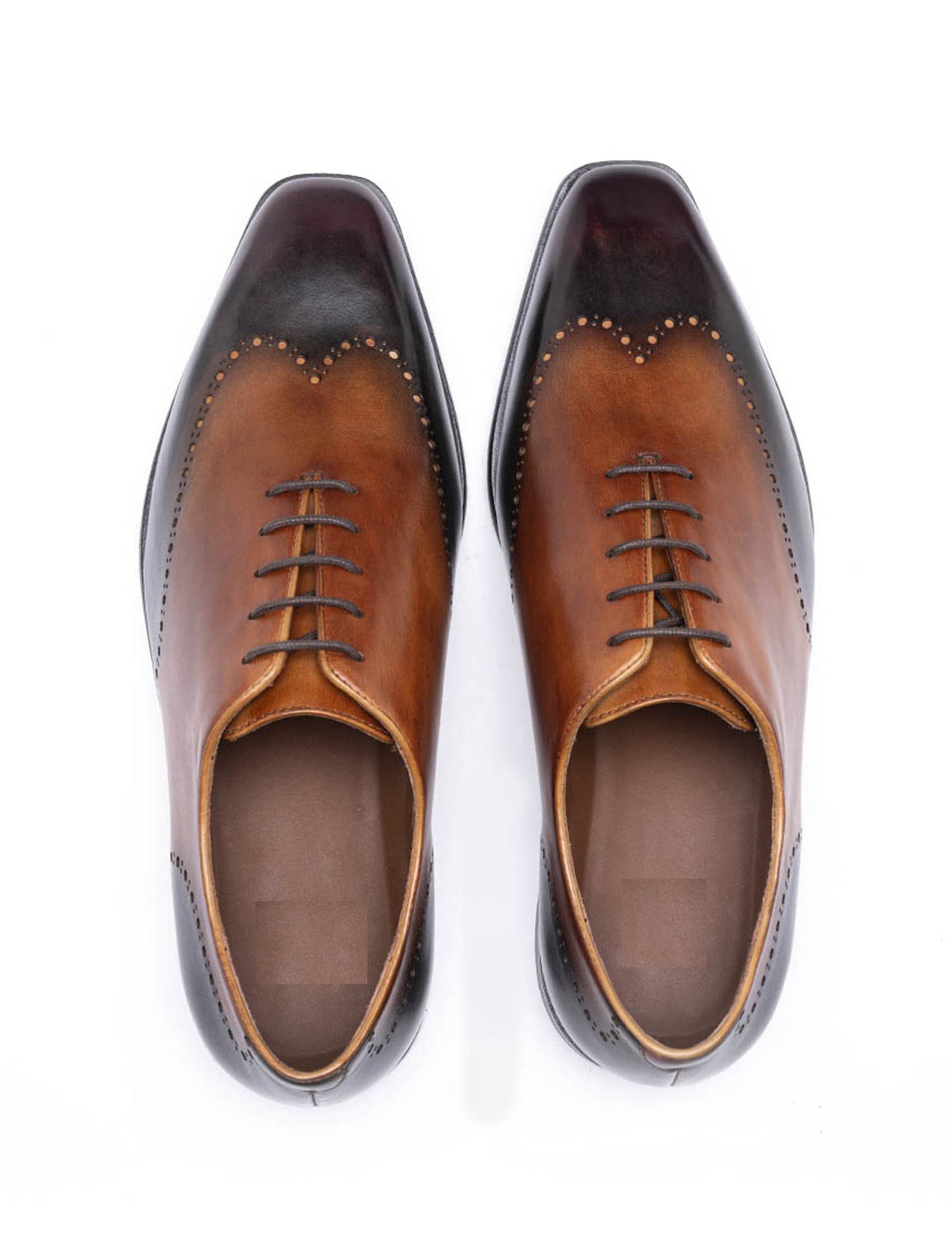 Handmade Black & Tan Brown Color Original Calf Leather Wing Tip Stylish Whole Cut Oxfords Dress Shoes For Men's