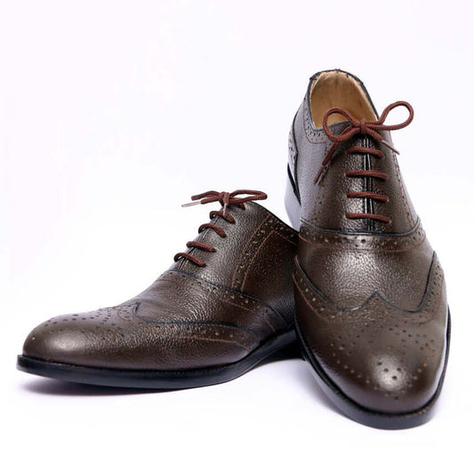 Handmade Chocolate Brown Color Genuine Leather Wing Tip Brogues Stylish Oxfords Dress Shoes For Men's