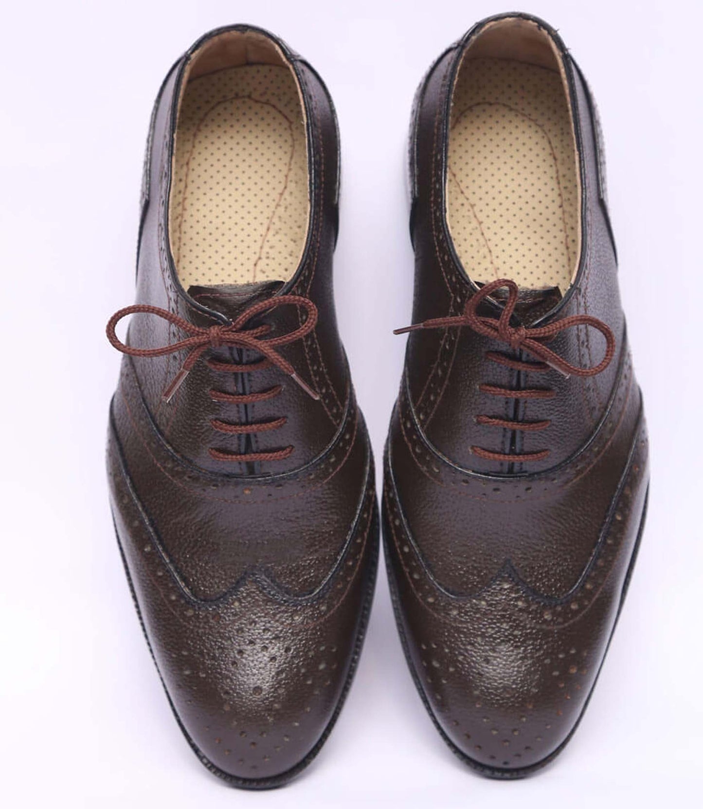 Handmade Chocolate Brown Color Genuine Leather Wing Tip Brogues Stylish Oxfords Dress Shoes For Men's