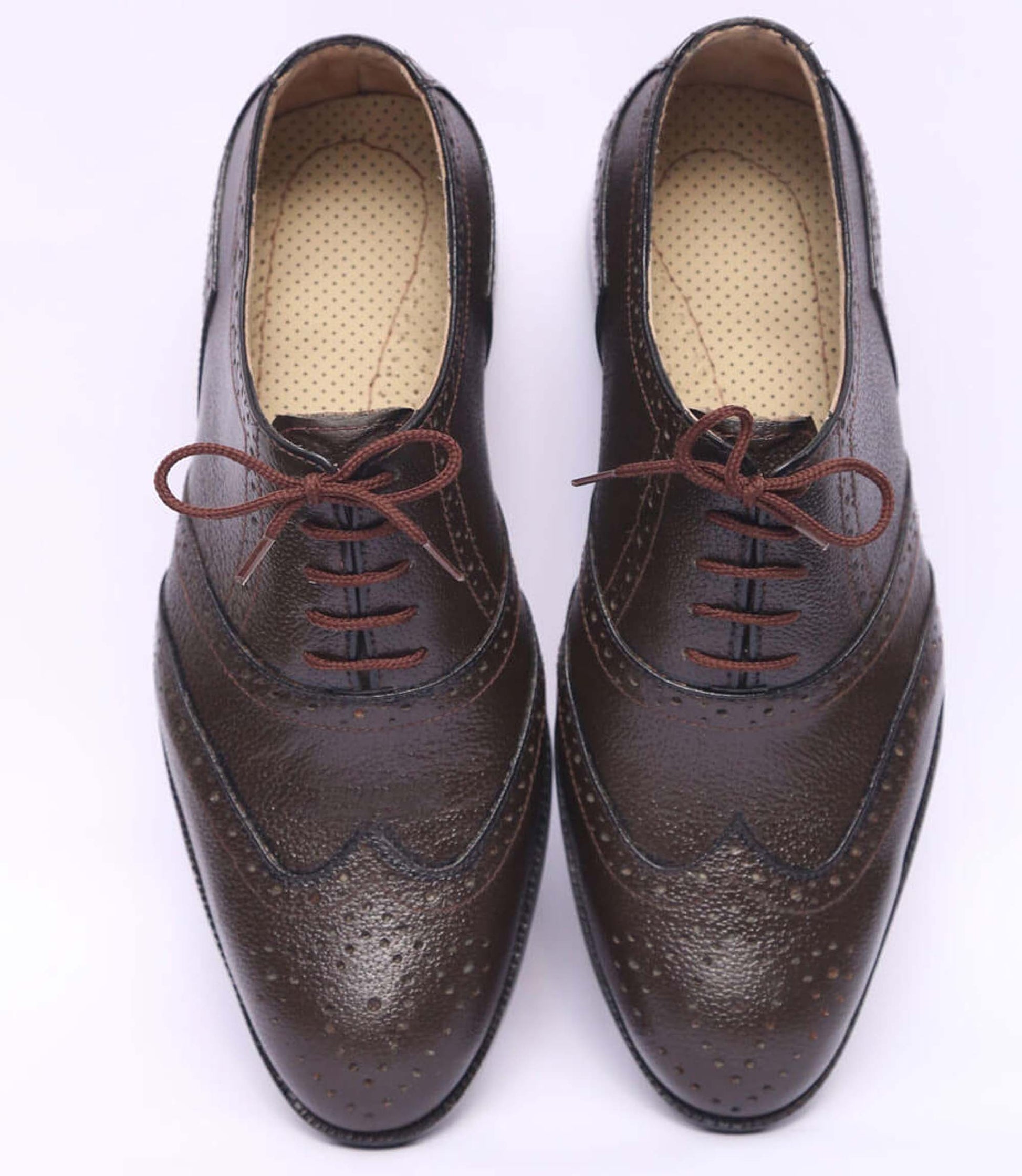 Handmade Chocolate Brown Color Genuine Leather Wing Tip Brogues Stylish Oxfords Dress Shoes For Men's