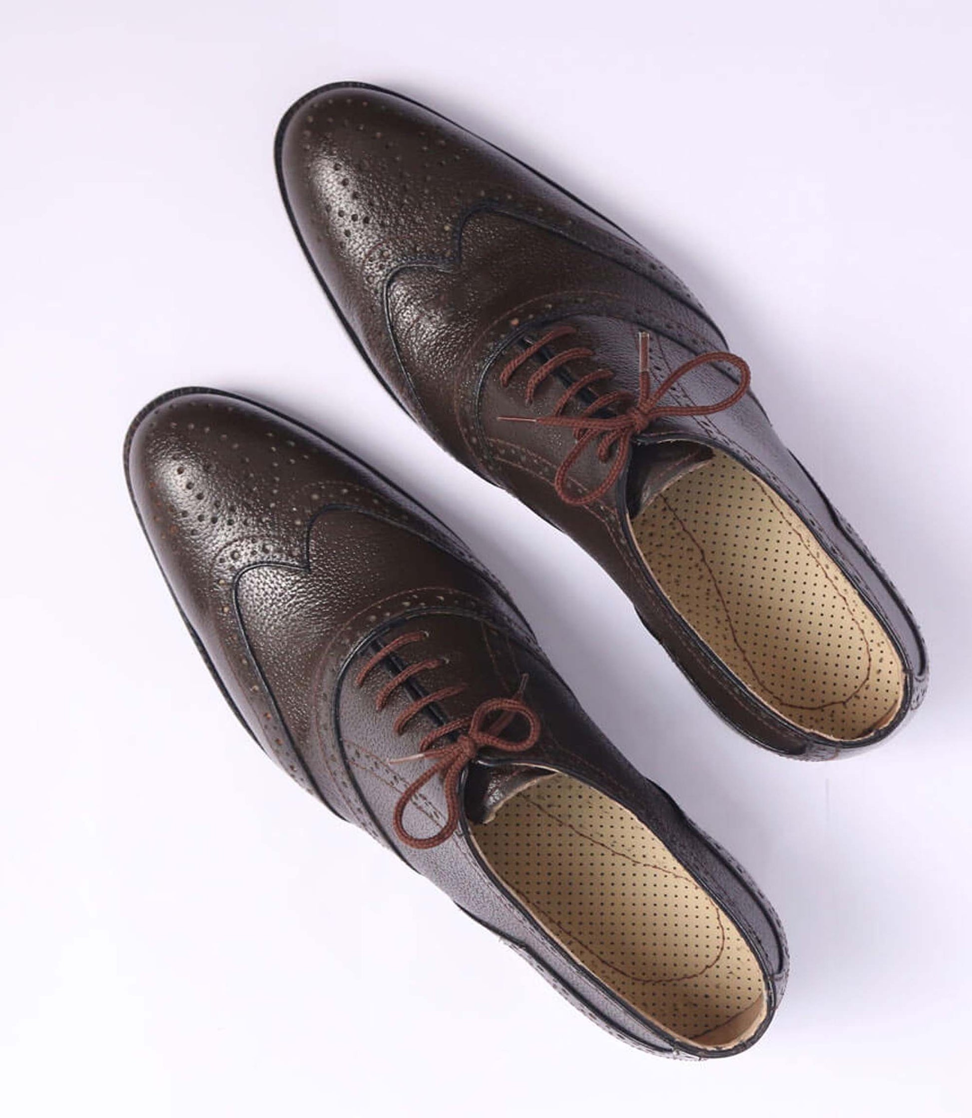 Handmade Chocolate Brown Color Genuine Leather Wing Tip Brogues Stylish Oxfords Dress Shoes For Men's