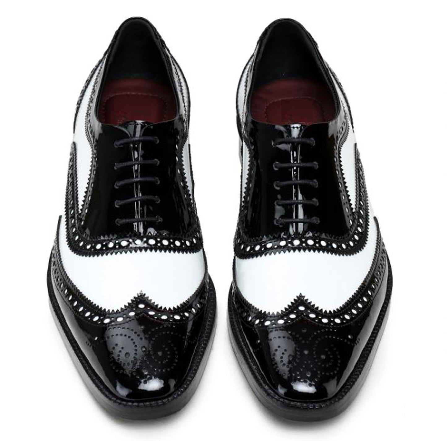 Handmade Black & White Color Patent Leather Wing Tip Brogues Stylish Oxfords Dress Shoes For Men's