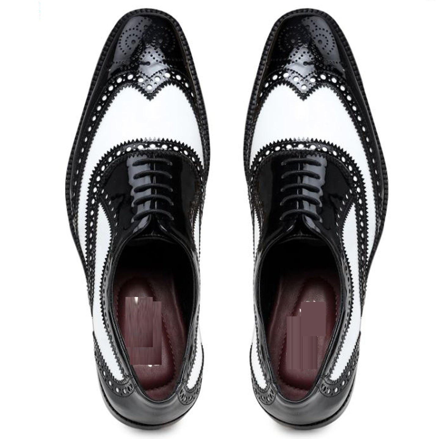 Handmade Black & White Color Patent Leather Wing Tip Brogues Stylish Oxfords Dress Shoes For Men's