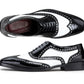 Handmade Black & White Color Patent Leather Wing Tip Brogues Stylish Oxfords Dress Shoes For Men's