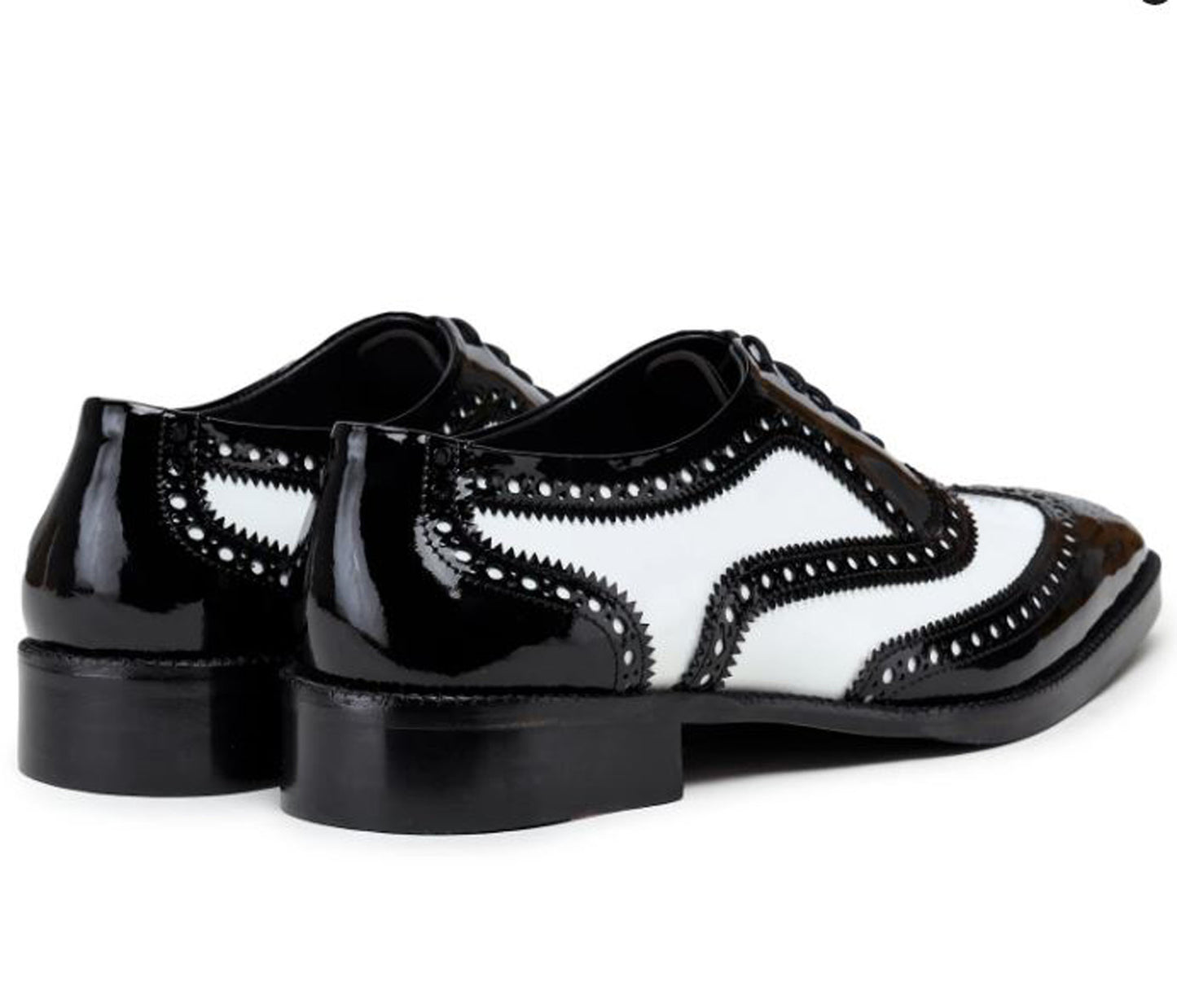 Handmade Black & White Color Patent Leather Wing Tip Brogues Stylish Oxfords Dress Shoes For Men's